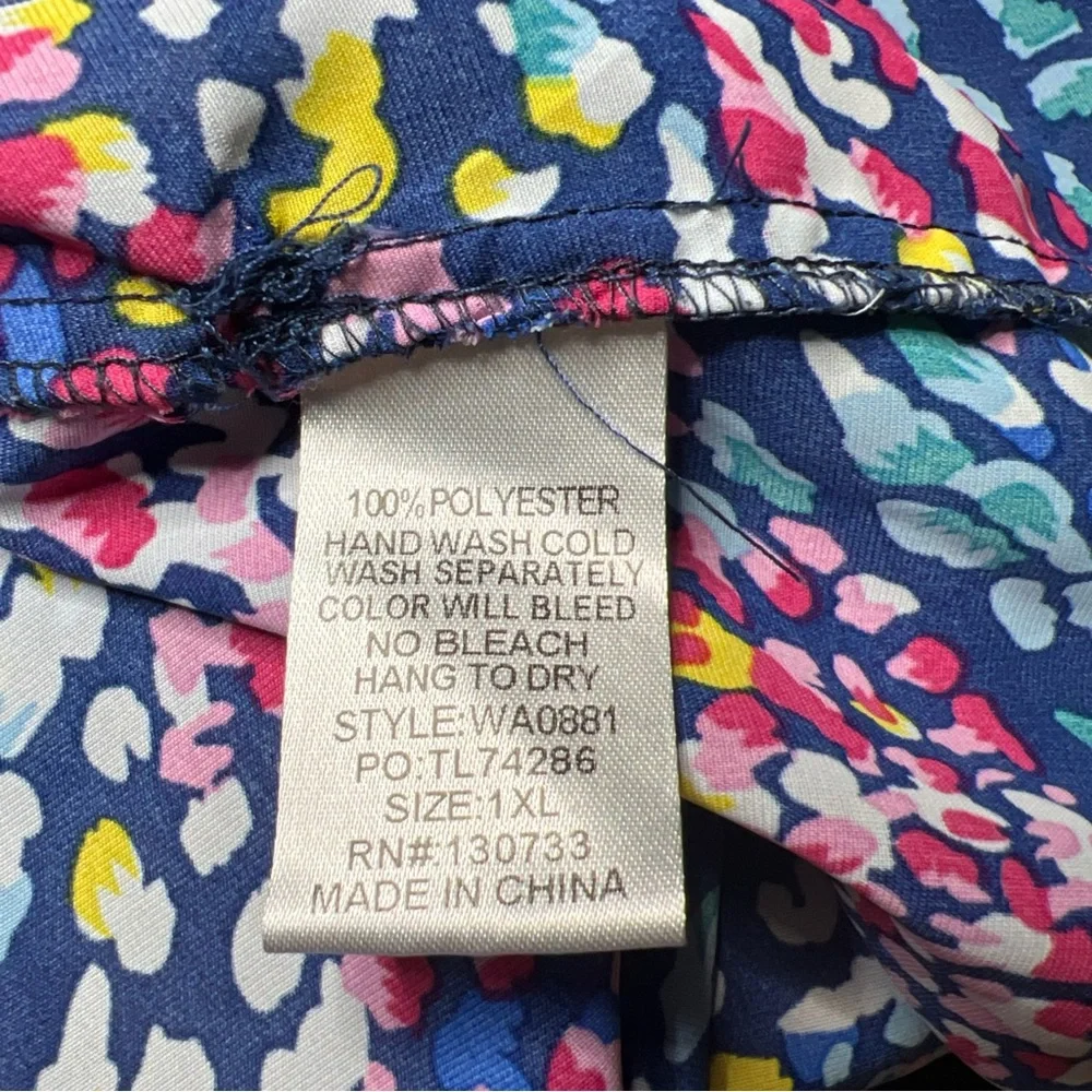 Umgee 1XL Colorful V Neck Pullover Blouse Small Ruffle In Front Short Sleeves - Picture 5 of 5